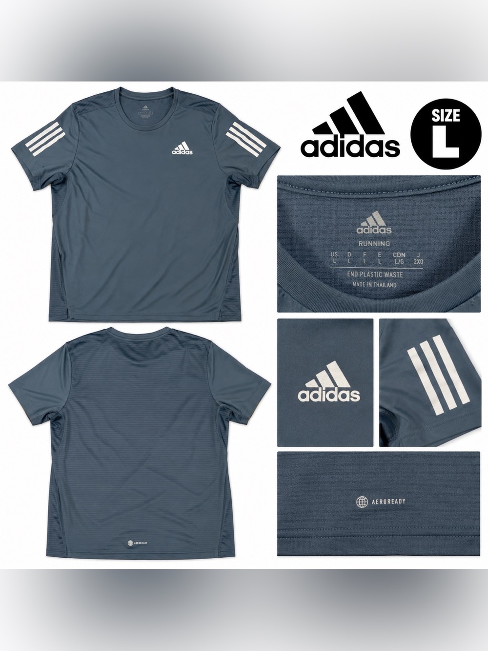 adidas Men’s Short Sleeve Running Tee - Slate Blue with White Stripes